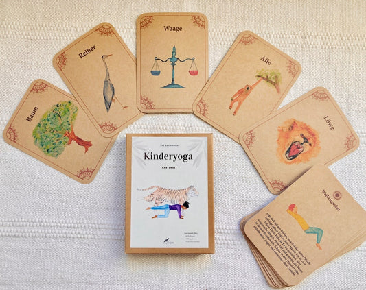 Kinderyoga Kartenset – 22 A6 Tier-Yoga-Illustrationen, doppelseitig erklärt